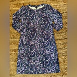 Talbots Large Petite Purple Paisley 3/4 Sleeve Stretchy Dress